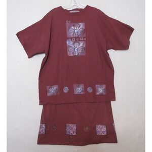 Blue Fish Clothing Women Plus Vintage Organic‎ Cotton Hand Painted USA Top Skirt